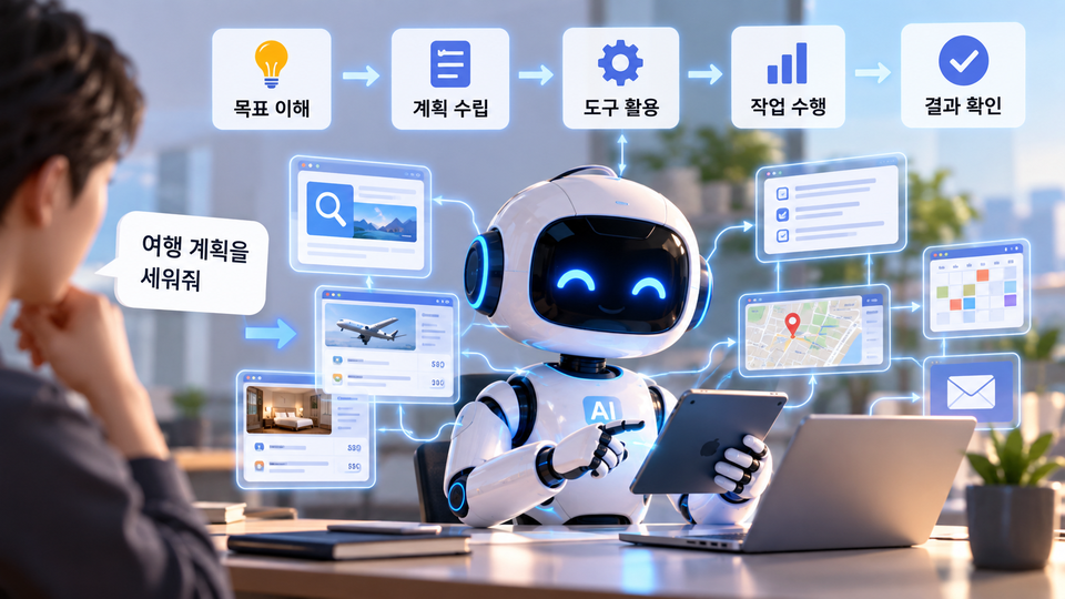 사람의 요청에 따라 계획을 세우고 검색과 일정 관리 등 여러 작업을 연결해 수행하는 AI 에이전트