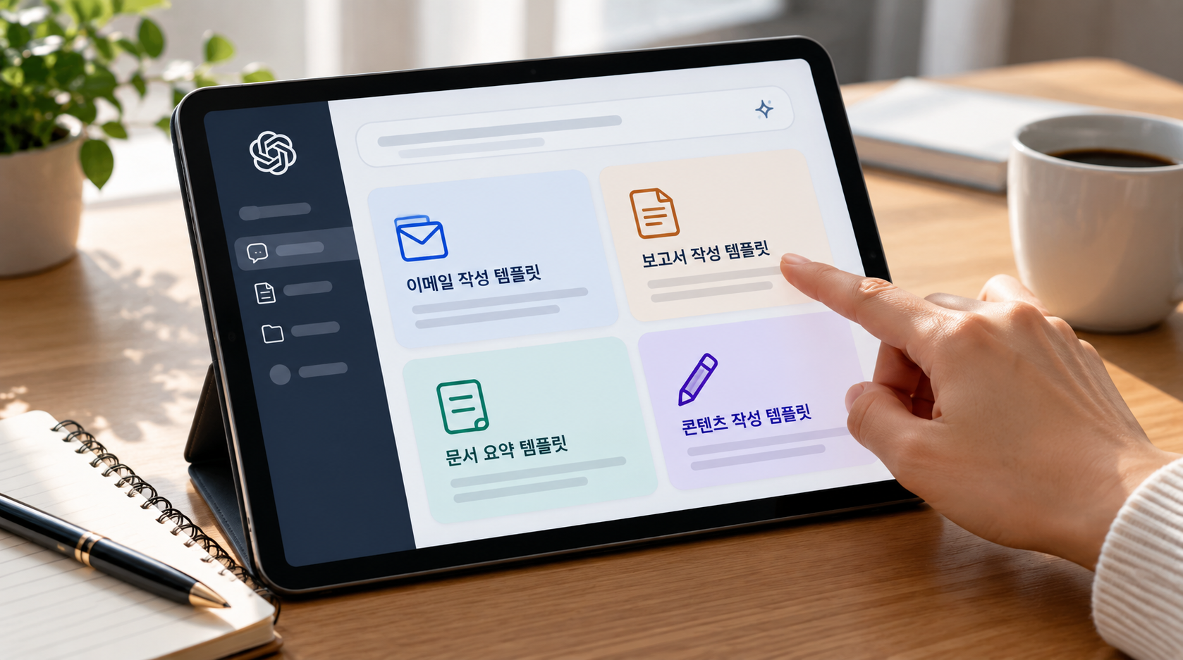 반복 업무에 사용할 AI 프롬프트 템플릿을 선택하고 관리하는 모습